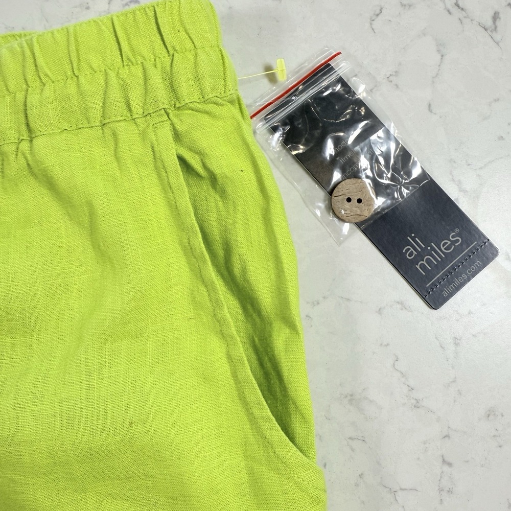 Ali Miles Lime Womens Cropped Linen Blend Pockets Wide Leg Artsy Fringe Pants 2X - Picture 9 of 16